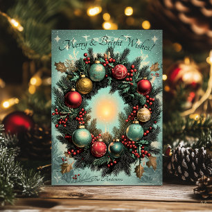 Couronne de Noël "Merry and Bright" Carte de vœux