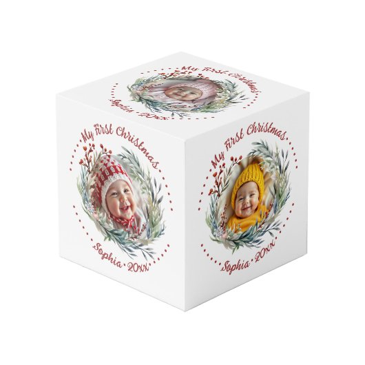 Couronne de Noël, verdure, baies photo cube (Angle devant)