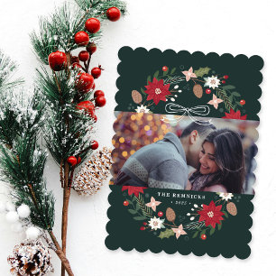 Couronne de Noël verte carte photo florale de fête