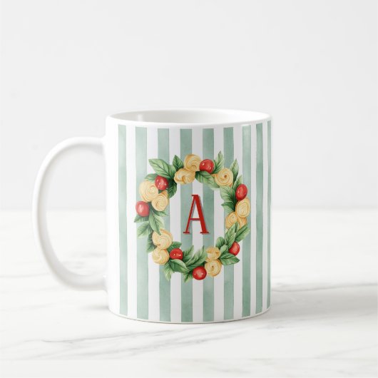 Couronne de pâtes rayée verte Mug initiale (Gauche)