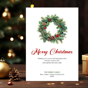 Couronne de pin classique Noël Carte de vœux Fêtes