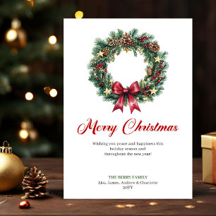 Couronne de pin élégante Noël Carte de vœux Fêtes