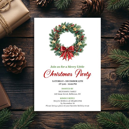 Couronne de pin festive Invitation de fête de Noël