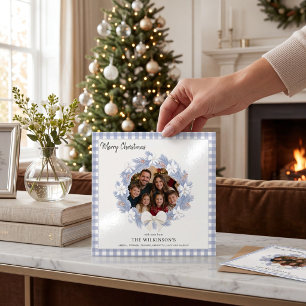 Couronne de pin givré bleu glace Carte de Noël pho