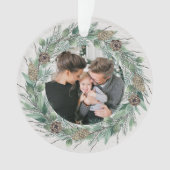 Couronne de pin rustique Joyeux Noël Photo de fami (devant)