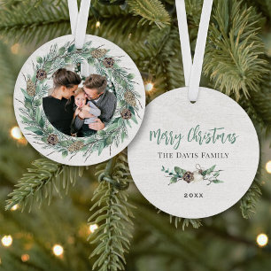 Couronne de pin rustique Joyeux Noël Photo de fami