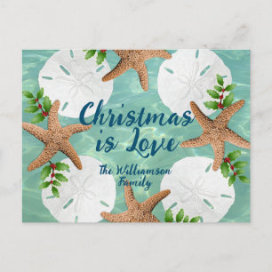 Couronne de plage de Noël Amour Vert mer Carte pos