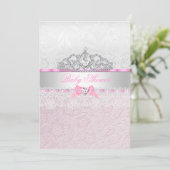 Couronne de princesse rose Invitation bébé en dent (Debout devant)
