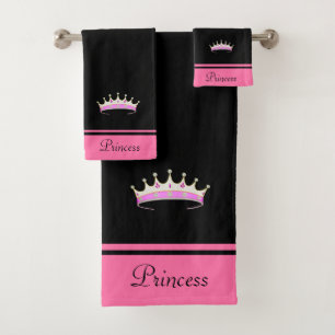 Couronne de princesse & Texte sur fond Noir & Rose