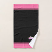 Couronne de princesse & Texte sur fond Noir & Rose (Serviette à main)