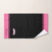Couronne de princesse & Texte sur fond Noir & Rose (Serviette à main)