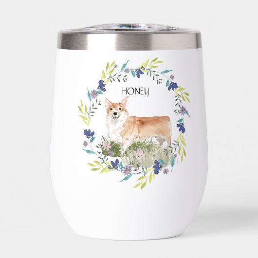 Couronne de printemps et Corgi à l'aquarelle perso (Avant)