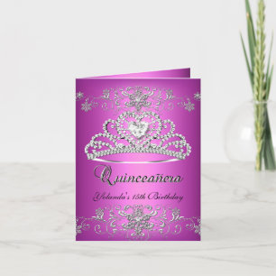 Couronne de Quinceanera rose pailletée carte pliée