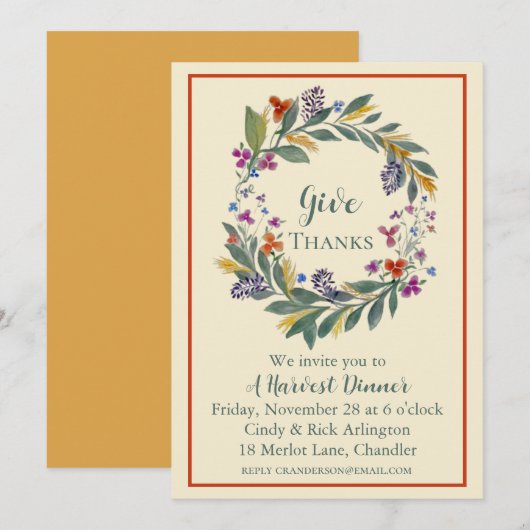 Couronne de récolte Invitation Remercier  (Devant / Derrière)