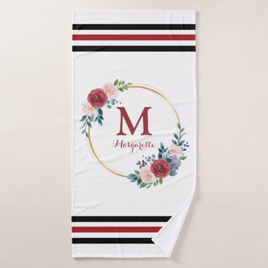 Couronne de Rose de Bourgogne Monogramme et nom pe (Serviette de bain)