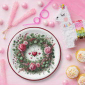 Couronne de rose rose élégante assiette en papier  (Fête)