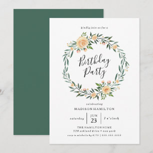 Couronne de roses pêche   Invitation à une fête d'