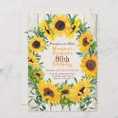 Couronne de tournesol jaune 80e Invitation anniver (Devant / Derrière)