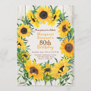 Couronne de tournesol jaune 80e Invitation anniver