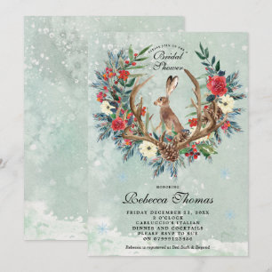 couronne d'hiver et lièvre invitation à la douche 