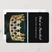 Couronne dorée et Invitation en métal noir (Devant / Derrière)