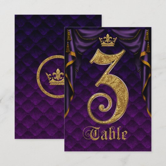 Couronne dorée violette royale numéro de table de (Devant / Derrière)