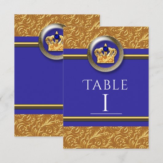 Couronne élégante carte de numéro de table bleu ro (Devant / Derrière)