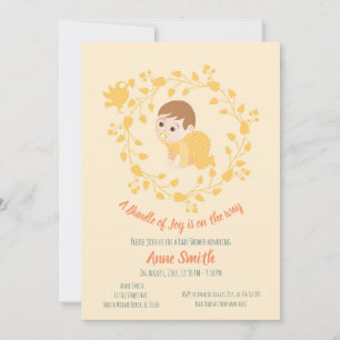 Couronne florale Baby boy Shower Invitation