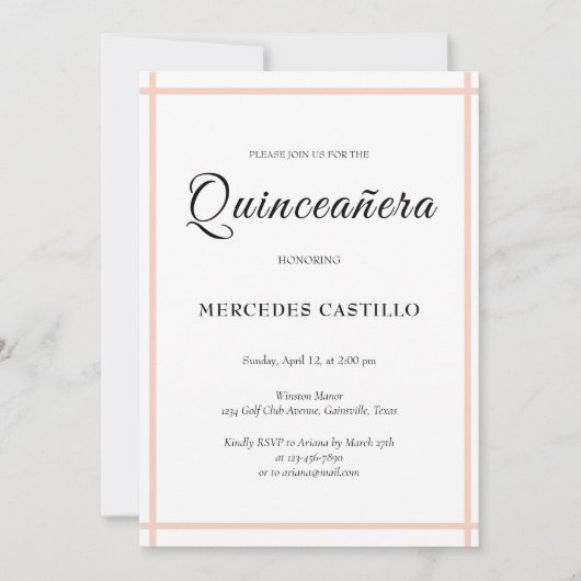 Couronne florale boho rose Invitation Quinceañera (Devant)