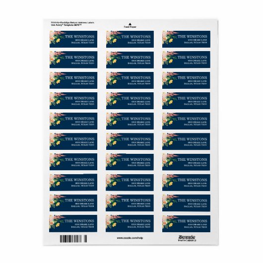 Couronne florale de monogramme | Étiquette d'adres (Feuille entière)