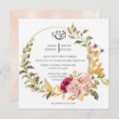 Couronne florale élégante (dorée) Invitation (Devant / Derrière)