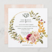 Couronne florale élégante (dorée) Invitation Invit (Devant / Derrière)
