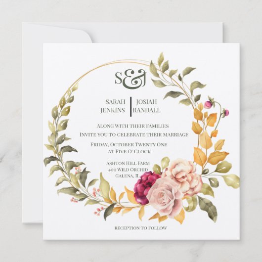 Couronne florale élégante (or) Invitation Invitati (Devant)