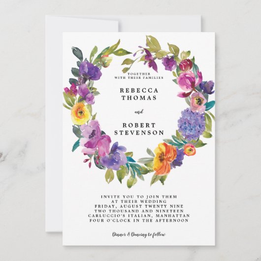 couronne florale faire-part de mariage moderne (Devant)