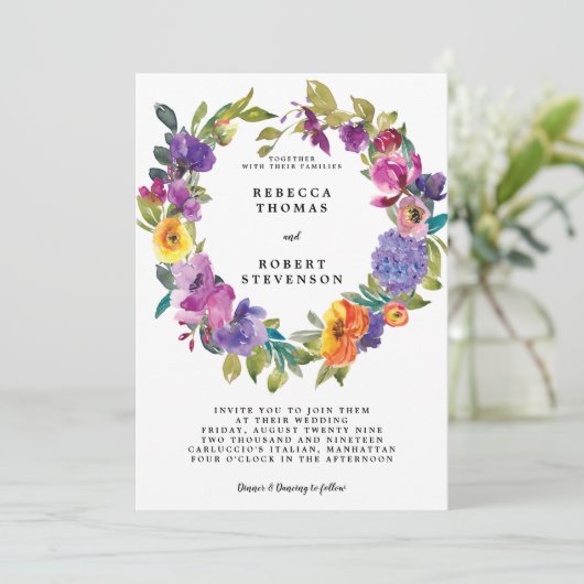 couronne florale faire-part de mariage moderne (Debout devant)