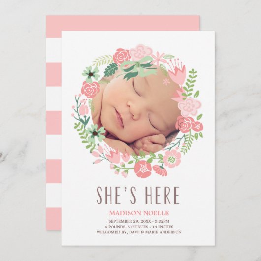 Couronne florale | Faire-part de naissance (Devant / Derrière)