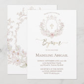 couronne florale | Invitation de baptême (Devant / Derrière)