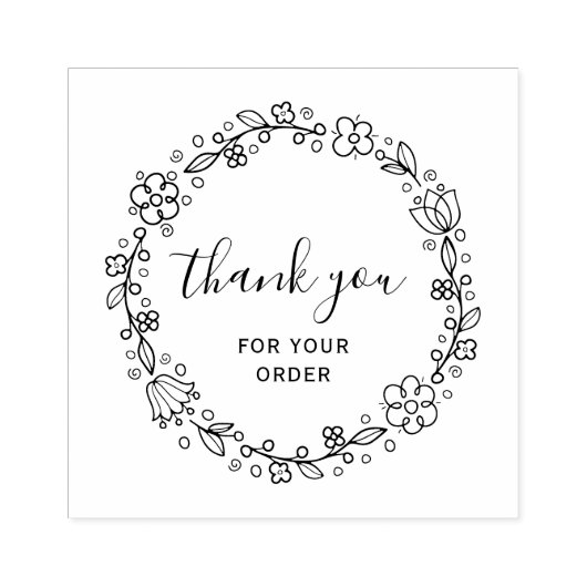 couronne florale noir script merci tampon caoutcho (Impression)