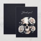 Couronne gothique de roses sur crâne blanc Merci (Devant / Derrière)