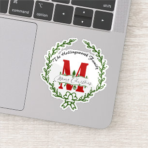 Couronne monogramme Joyeux Noël Autocollant vinyle