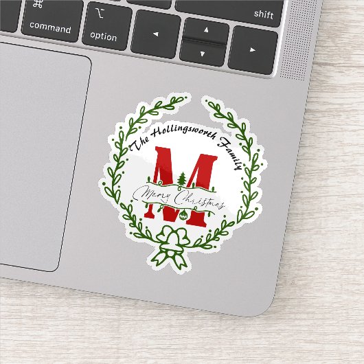 Couronne monogramme Joyeux Noël Autocollant vinyle (Détail)