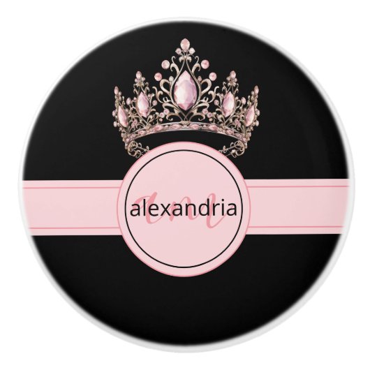 Couronne Monogramme Princesse Rose Poignée Céramiq (Devant)