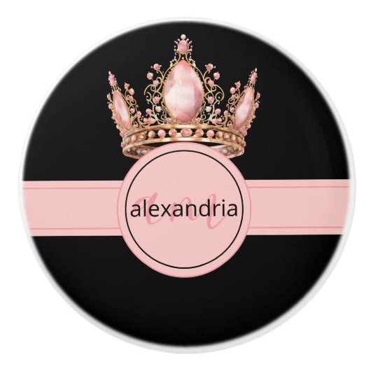 Couronne Monogramme Princesse Rose Poignée Céramiq (Devant)