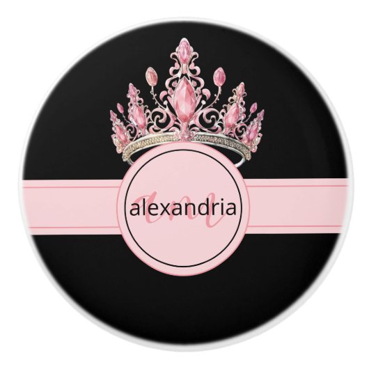 Couronne Monogramme Princesse Rose Poignée Céramiq (Devant)