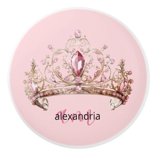 Couronne Monogramme Princesse Rose Poignée Céramiq (Devant)