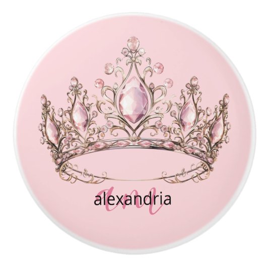 Couronne Monogramme Princesse Rose Poignée Céramiq (Devant)