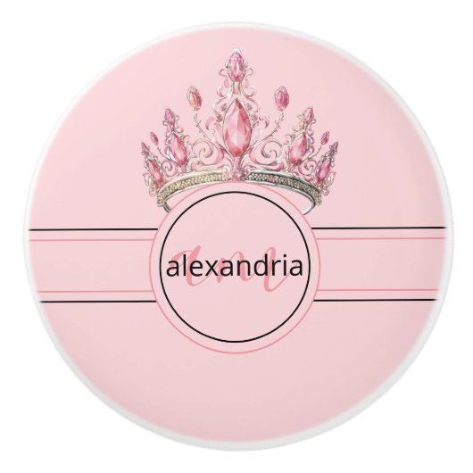 Couronne Monogramme Princesse Rose Poignée Céramiq (Devant)