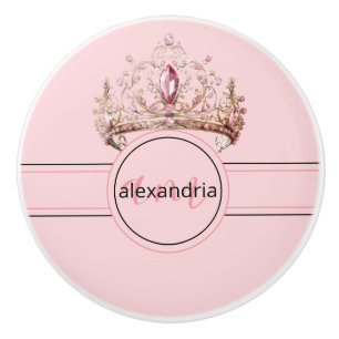 Couronne Monogramme Princesse Rose Poignée Céramiq