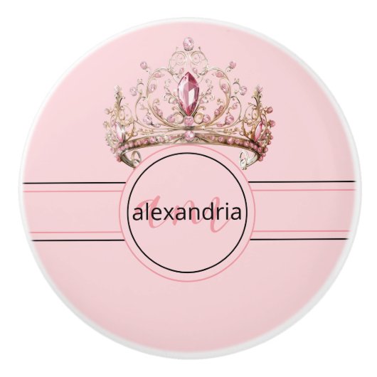 Couronne Monogramme Princesse Rose Poignée Céramiq (Devant)