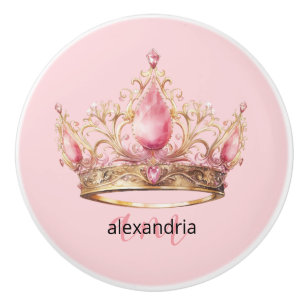 Couronne Monogramme Princesse Rose Poignée Céramiq